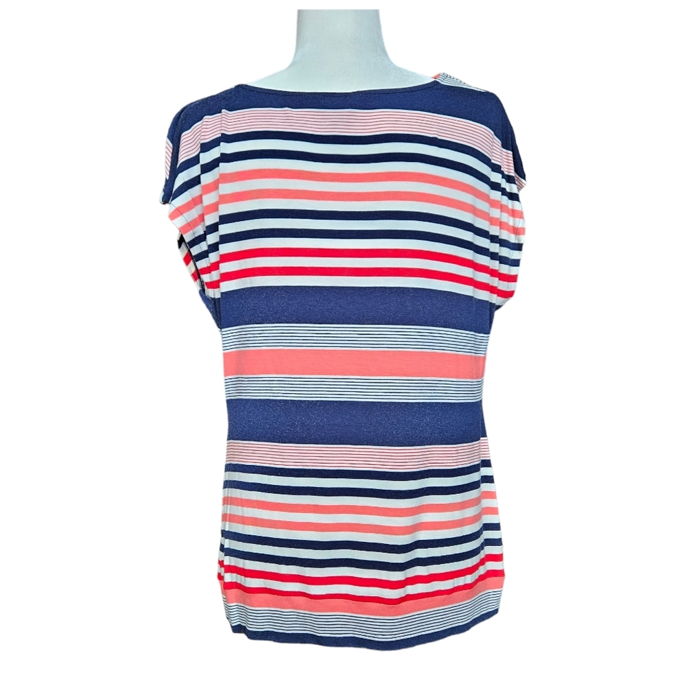 Reitmans navy red white striped tank top blouse cowl neck viscose size LP - Picture 4 of 9
